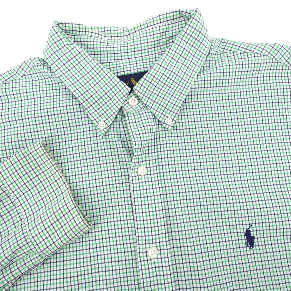 Polo Ralph Lauren Check Button Down Shirt Green Long Sleeve Mens 17.5 XL